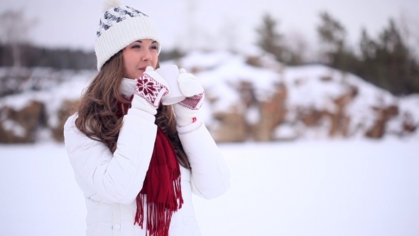 Winter Girl Drinks Tea. alt