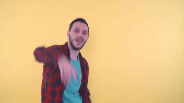 Young Bearded Man Dancing Doing Rap Hip Hop Hand Gestures Singing