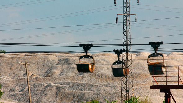 Industrial Cableway And Moving Trolleys With Rock