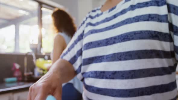 Senior woman talking to her daughter while ironing 4K 4k