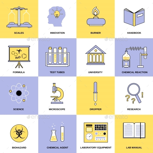Chemistry Flat Line Icons