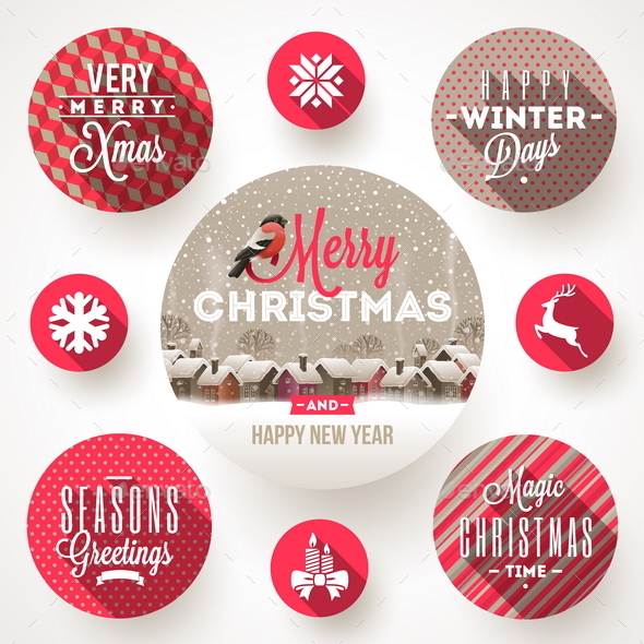 Set of Christmas Greetings Design and Flat Icons