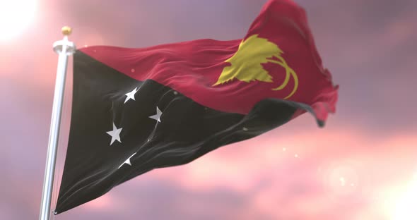 Flag of Papua New Guinea at Sunset