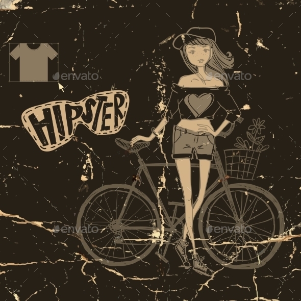 Hipster Teenage Girl On Her Vintage Bike