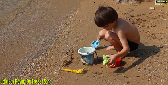 Little Boy Playing On The Sea Sand