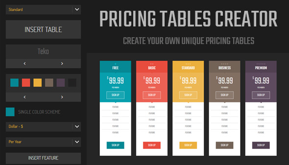 Pricing Tables Creator