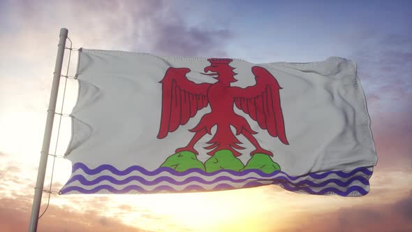 Nice County Flag France Waving in the Wind Sky and Sun Background