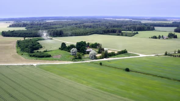 Aerial Drone View Flight Over Different Agricultural Fields