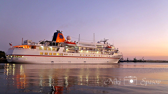 Ship On The Port At Sunset