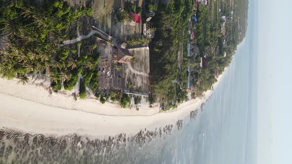 Vertical Video of the Ocean Near the Coast of Zanzibar Tanzania Aerial View