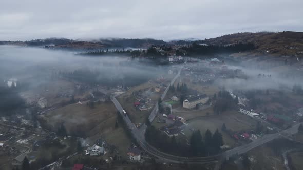 Aerial View Of Carpathian Winter The Village Of Yablunytsia