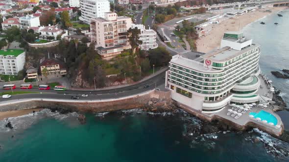 Sunset, Beach, Pacific ocean coast, Convention Center (Vina del Mar, Chile)