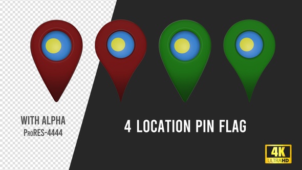 Palau Flag Location Pins Red And Green