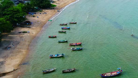 Fisherman boats at Phla Ban Chang in Thailand from the sky