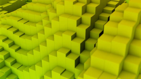 abstract 3D Cubes Background. 4K Green and yellow animation