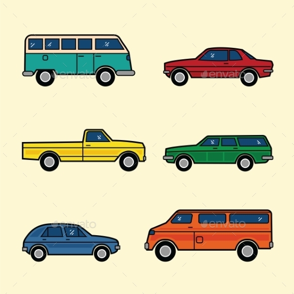 Line Style Color Vector Cars Set