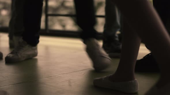 Closeup Children Legs Standing Group on Hallway