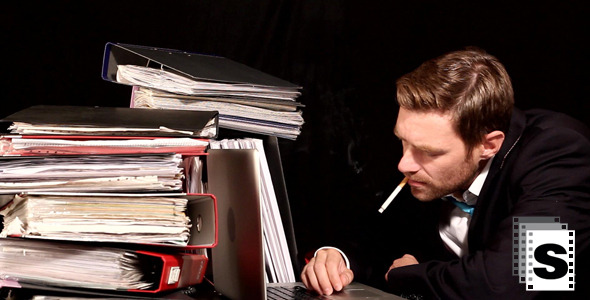 Too Much Work For Smoking Businessman