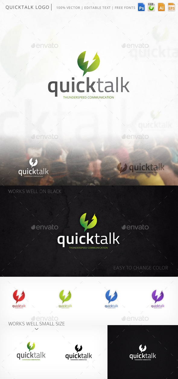 Quicktalk Chat Thunderbolt Logo Template