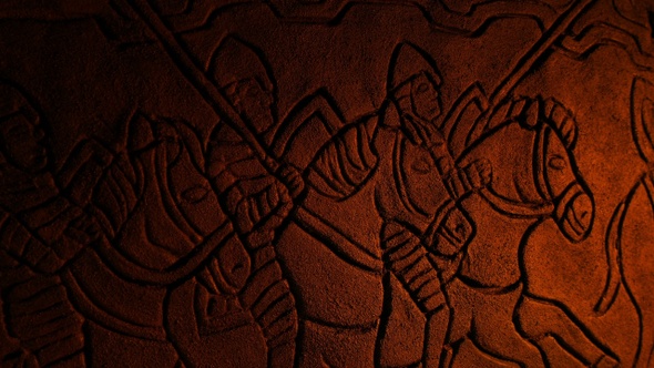 Medieval Soldiers Wall Carving In Fire Glow alt