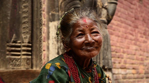 Old Woman On Steps Of Temple 2