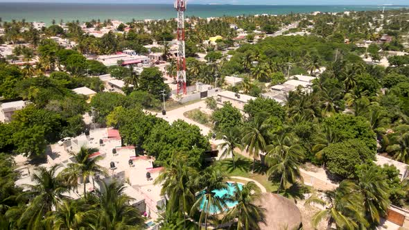 Rotational view of tropical town in yucatan Mexico