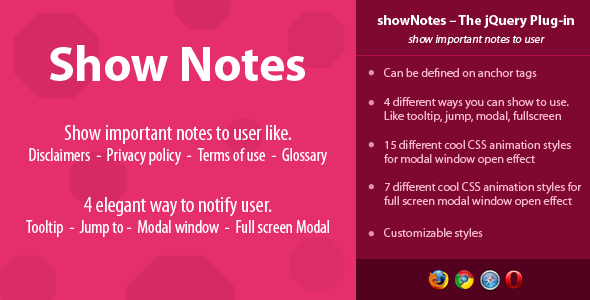 showNotes - show important notes to user