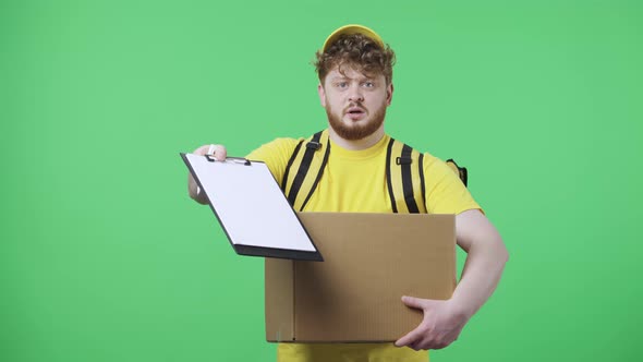 Portrait of Men Indignantly Showing Black Folder with Delivery Documents