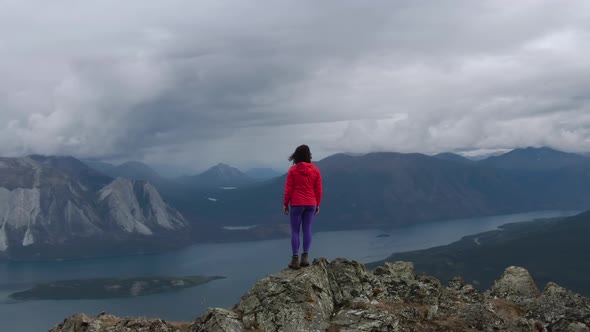 Adventurous Girl Hiking Up Nares Mountain