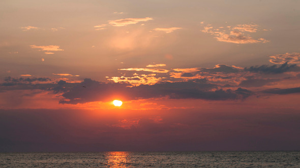 Sunset Over Sea And Sailing Ship alt