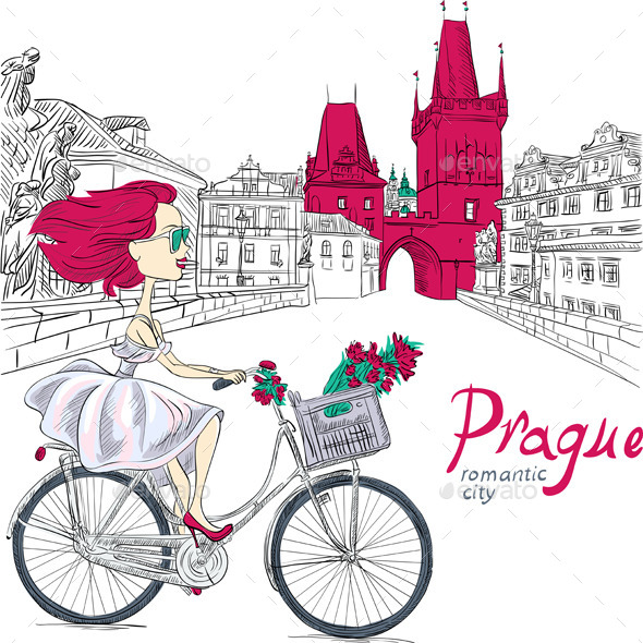 Girl on the Bike in Prague