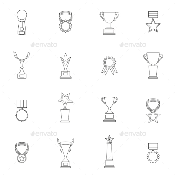 Trophy Icons Set Outline