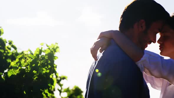 Romantic couple in love at a vineyard