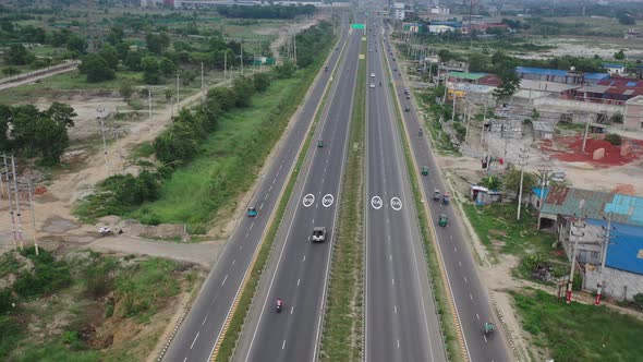 Aerial view of highway in Dhaka outskirt, Bangladesh.