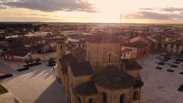 Aerial View of Famous Romanesque Church San Martin De Tours in Fromista Palencia Spain