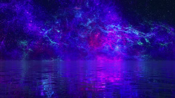 4k Blue Nebula In Water Reflection