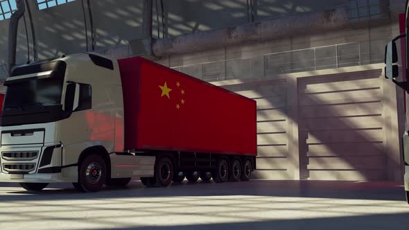 Cargo Trucks with Chinese Flag