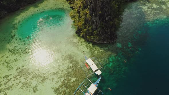 Coron Palawan Philippines Aerial View of Beautiful Twin Lagoon and Limestone Cliffs