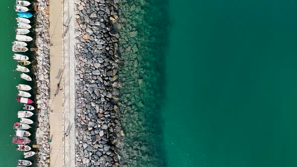 Boats in the port aerial view 4 K Alanya Turkey