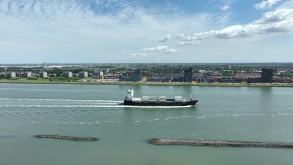 A Medium Sized Container Ship Moving Cargo Aerial View