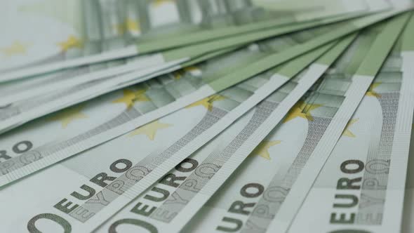 Paper Euros more hundreds fall  shallow DOF  4K 2160p 30fps UltraHD footage - Counting banknotes of 