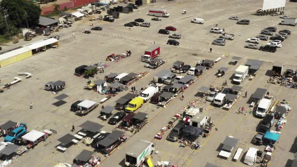 Aerial video of a flea market parking lot