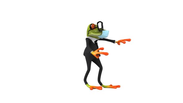 Fun 3D cartoon frog with a mask dancing