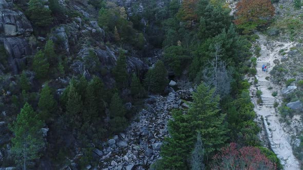 Beautiful aerial view, Portuguese Cascades, natural pools on steep rocks, Arado Waterfall