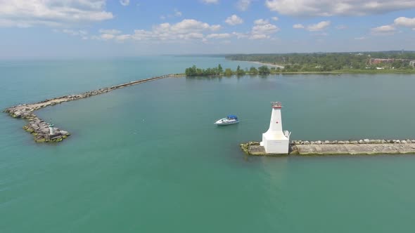 aerial nice boat exits beautiful harbour 4k