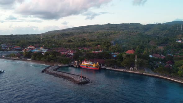 Drone Flying Around Harbor in Nusa Penida