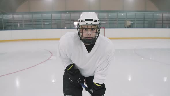 Zoom-In Portrait Of Male Hockey Player