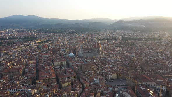 Aerial view of Florence downtown at sunset, Tuscany, Italy.