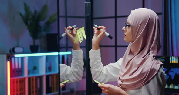 Muslim Female Office Worker in Hijab Which Making Importnat Records on Memo Stickers