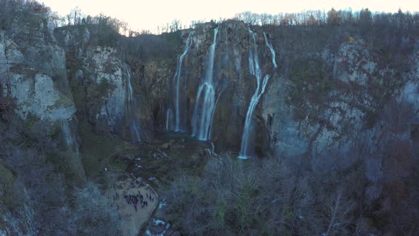 Aerial of the Veliki Slap waterfall, Plitvice Park